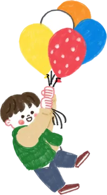 色鉛筆で描いた風船を持っている子供