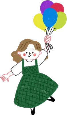 色鉛筆で描いた風船を持っている女性