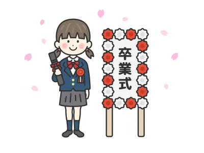 卒業式の日のブレザーを着た女子学生のイラスト