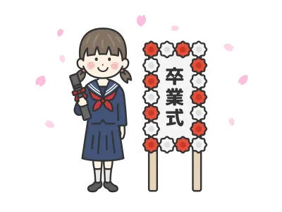 卒業式の日のセーラー服を着た女子学生の無料イラスト