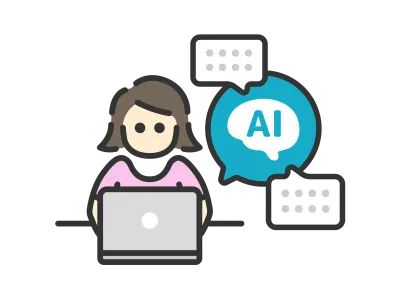 人工知能を活用して仕事をする女性のアイコンのイラスト