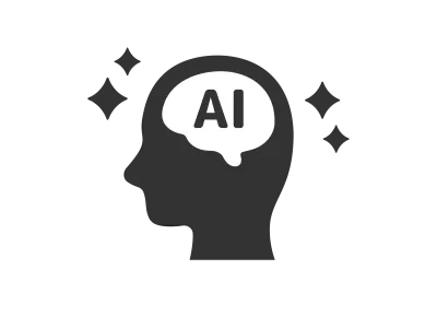 横顔と人工知能のシルエットアイコンのイラスト