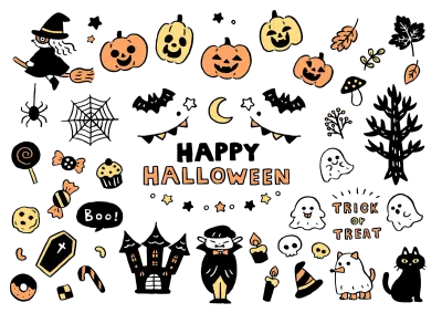 色鉛筆手描き風かわいいハロウィンイラストセット
