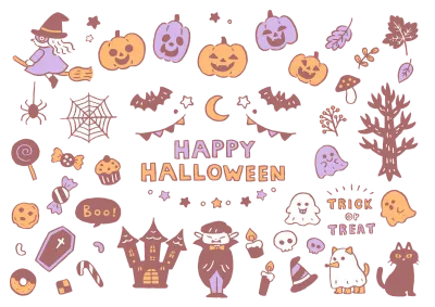 色鉛筆手描き風かわいいハロウィンイラストセット