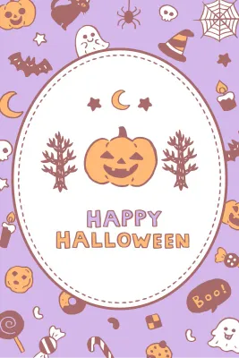手描き風ポップでかわいいハロウィンモチーフのフレームデザインテンプレート