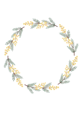 シンプル素朴ででナチュラルかわいい手描き水彩風ミモザフレーム