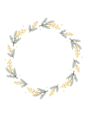 シンプル素朴ででナチュラルかわいい手描き水彩風ミモザフレーム