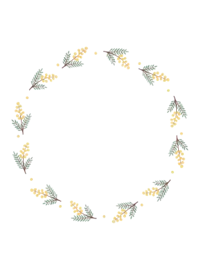 シンプル素朴ででナチュラルかわいい手描き水彩風ミモザフレーム