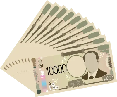 Ten new 10,000 yen bills stacked on top of each other