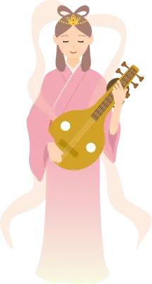 Cute and simple illustration of seven gods of good fortune Benzaiten