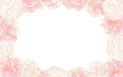 Spring flowers and plants, framed with light pink gradient double cherry blossom 'peony cherry bloss