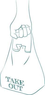 Illustration of takeout, buying a bento and bringing it home