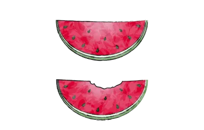 Watermelon large cut size, 2 slices, transparent watercolor style