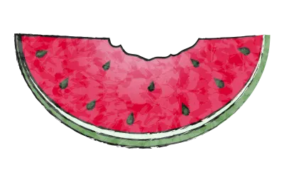 Watermelon Large cut size, eating a bite, transparent watercolor style