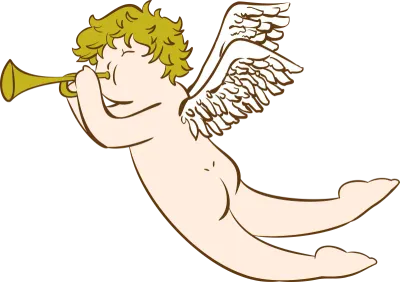 Illustration of cuppit blowing trumpet antique style