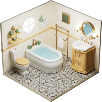 아이소메트릭 아늑한 욕실 욕조 Isometric Cozy Bathroom with Bathtub