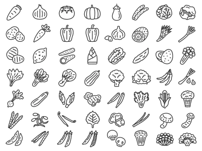 いろいろな野菜アイコンのイラストセット