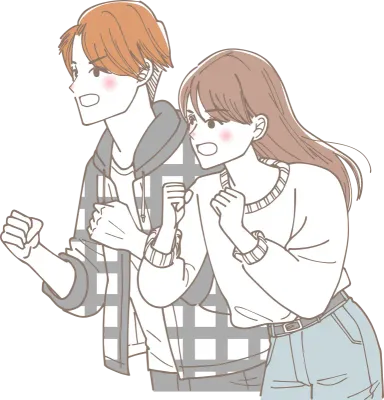 叫んでいるカジュアルな服装の男女のイラスト