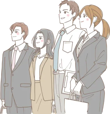 空を見上げているビジネスマンのチームのイラスト