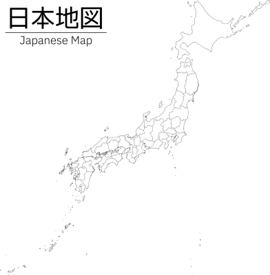 Realistic map of Japan, white map with prefectural boundaries