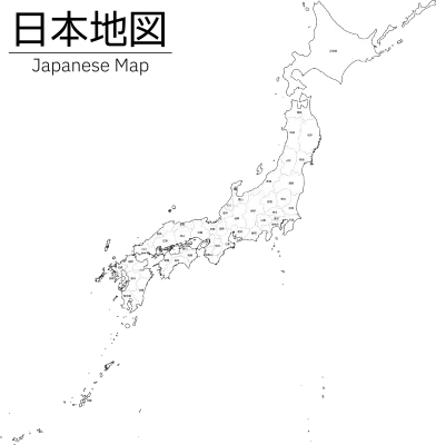 Realistic map of Japan, white map with prefectural boundaries and Names