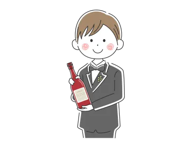 ワインを紹介する男性ソムリエのイラスト