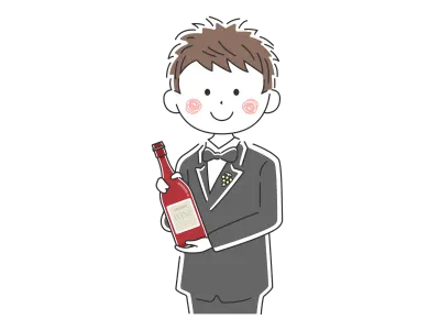 ワインを紹介する男性ソムリエのイラスト