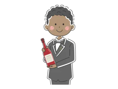 ワインを紹介する黒人男性ソムリエのイラスト
