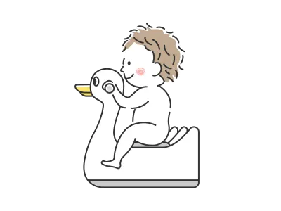 おまるに跨る赤ちゃんのイラスト