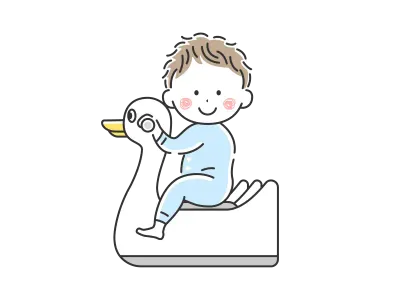 おまるに跨る赤ちゃんのイラスト