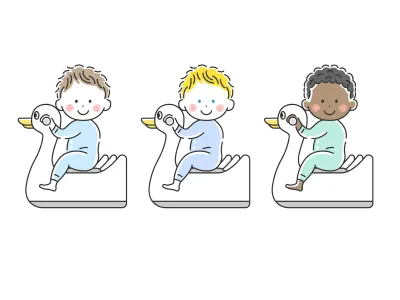 おまるに跨る赤ちゃんのイラストセット