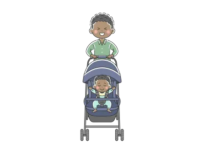 ベビーカーを押す黒人のお父さんのイラスト
