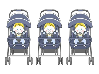 ベビーカーに乗った白人の赤ちゃんのイラストセット