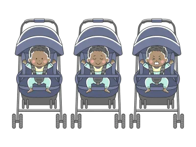 ベビーカーに乗った黒人の赤ちゃんのイラストセット