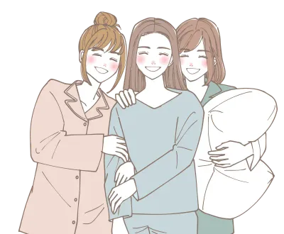 パジャマパーティを始める女性たちのイラスト