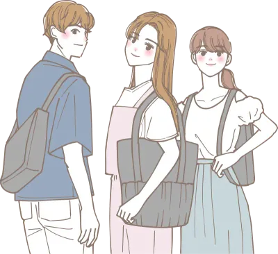 振り返っている爽やかな大学生たちのイラスト