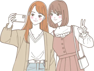 スマホでセルカを撮っている女性二人のイラスト