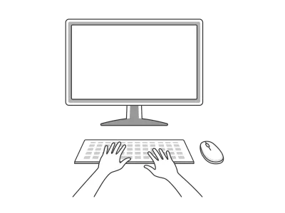 デスクトップパソコンで作業するイラスト