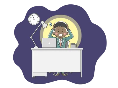 ブラック企業で残業する黒人ビジネスマン