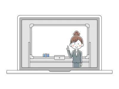 オンライン授業をする日本人女性教師のイラスト