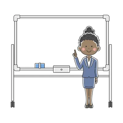 ホワイトボードで説明するビジネスウーマンのイラスト