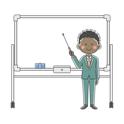 ホワイトボードで説明するビジネスマンのイラスト
