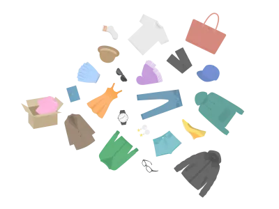 ダンボールから飛び出すアパレルグッズのイラスト