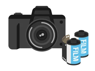 カメラと写真フィルムのイラスト
