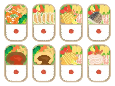 日本の弁当のイラストセット