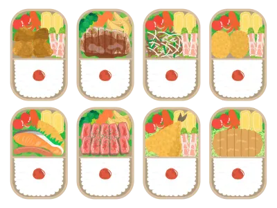 日本の弁当のイラストセット