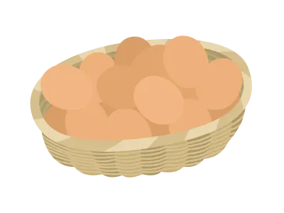 バスケットに入った赤卵のイラスト