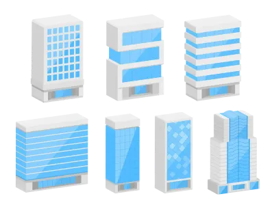 オフィスビルの立体アイコンイラストセット
