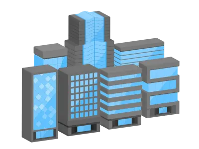 ビル群の立体アイコンイラスト