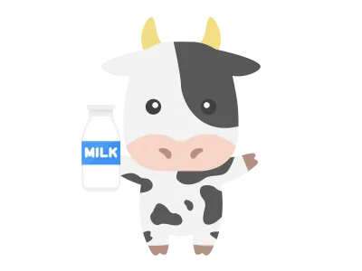 牛乳瓶を持った牛のキャラクターのイラスト